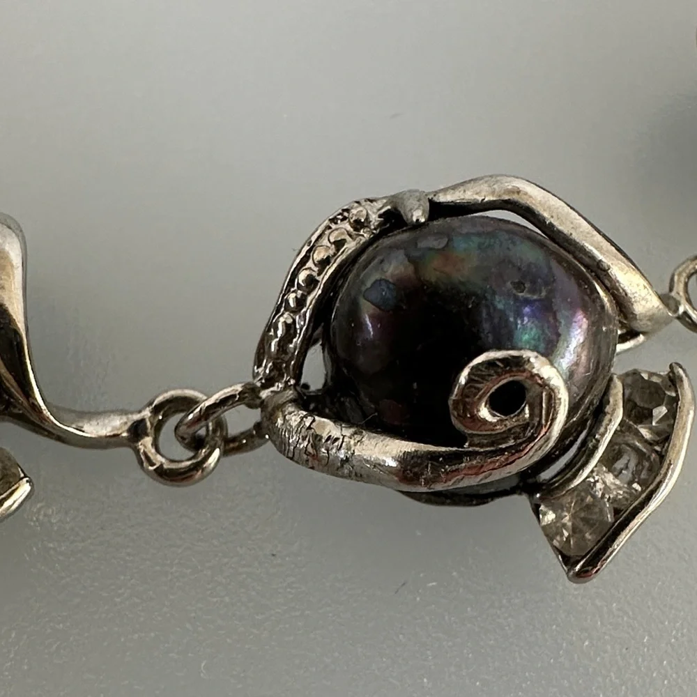 18k Gold Silver and Black Pearls Bracelet​